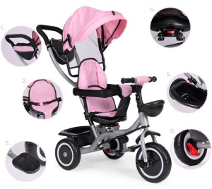2u1 tricikl sa rotirajućim sedištem i sklopivom tendom Pink, ECOTOYS - Img 3