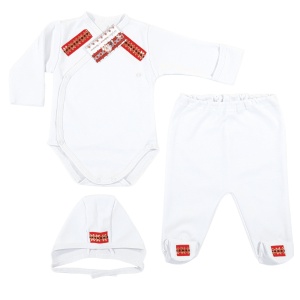Body național + pantalon cu botoșel + căciuliță (Bumbac 100%, superior, semigros)