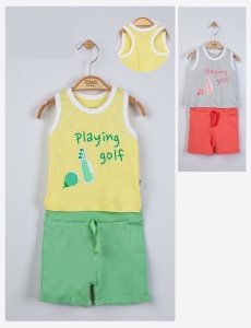 Compleu 2 piese Playing golf pentru baietei, Tongs baby (Culoare: Galben, Marime: 6-9 luni) - Img 1