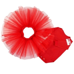Compleu, fustita tip balerina + body cu maneca lunga si capse pe umar - Img 3