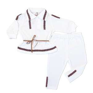 Costum național din 2 piese - Alb (Bumbac 100%, semisubtire)pique
