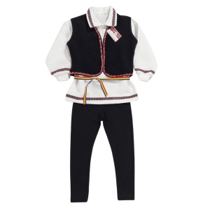 Costum național din 3 piese/iie din bumbac satinat, ițari si vestă