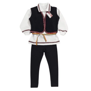 Costum național din 3 piese/iie din bumbac satinat, ițari si vestă