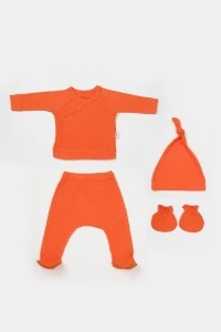 Cutie 4 piese pentru nou nascut - 100% bumbac organic - Portocaliu, BabyCosy - Img 2