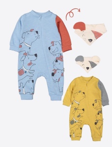 Salopeta cu baveta pentru bebelusi Dogs, Tongs baby (Culoare: Galben, Marime: 0-3 Luni) - Img 2