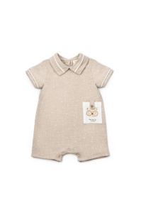 Salopeta cu guler TeddyBear, BabyCosy, 100% bumbac organic (Marime: 3-6 Luni) - Img 2