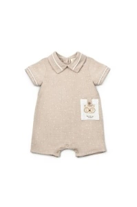 Salopeta cu guler TeddyBear, BabyCosy, 100% bumbac organic (Marime: 3-6 Luni) - Img 2