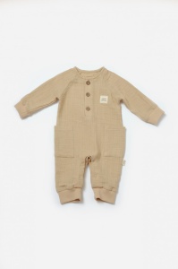 Salopeta cu nasturei, Winter muselin, 100% bumbac - Apricot, BabyCosy (Marime: 9-12 luni) - Img 2