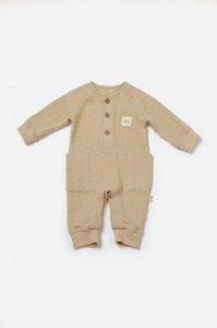 Salopeta cu nasturei, Winter muselin, 100% bumbac - Apricot, BabyCosy (Marime: 9-12 luni) - Img 2
