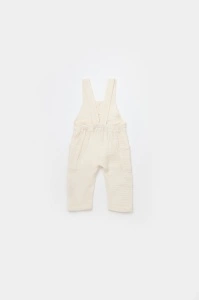 Salopeta de vara cu buzunare din muselina, BabyCosy, 100% bumbac organic, ecru (Marime: 12-18 Luni) - Img 3
