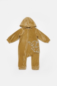 Salopeta Elefant cu maneca lunga si gluga din 80%bumbac organic si 20% poliester - Mustar, BabyCosy (Marime: 9-12 luni) - Img 2