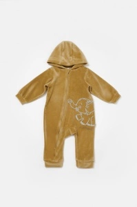 Salopeta Elefant cu maneca lunga si gluga din 80%bumbac organic si 20% poliester - Mustar, BabyCosy (Marime: 9-12 luni) - Img 2