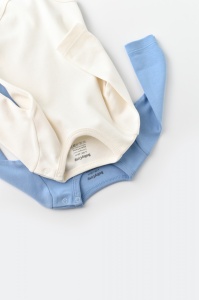 Set 2 body-uri cu maneca lunga bebe unisex -100% bumbac organic - Ecru/Bleu, BabyCosy (Marime: 12-18 Luni) - Img 2