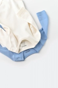 Set 2 body-uri cu maneca lunga bebe unisex -100% bumbac organic - Ecru/Bleu, BabyCosy (Marime: 12-18 Luni) - Img 2