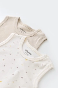 Set 2 body-uri fara maneci bebe unisex -100% bumbac organic - Ecru cu buline, BabyCosy (Marime: 12-18 Luni) - Img 3