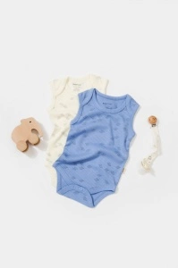 Set 2 body-uri fara maneci Printed, BabyCosy, 50% modal+50% bumbac, Ecru/Lavanda (Marime: 12-18 Luni) - Img 3