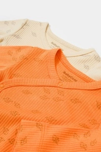 Set 2 body-uri petrecute Printed, BabyCosy, 50% modal+50% bumbac, Stone/Apricot (Marime: 6-9 luni) - Img 3