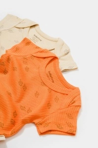 Set 2 body-uri Printed, BabyCosy, 50% modal+50% bumbac, Stone/Apricot (Marime: 6-9 luni) - Img 3