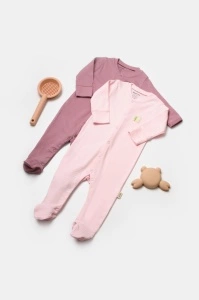 Set 2 salopete lungi Bamboo, roz, BabyCosy, 50%bumbac+50% bambus (Marime: 0-3 Luni)