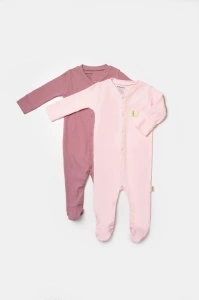 Set 2 salopete lungi Bamboo, roz, BabyCosy, 50%bumbac+50% bambus (Marime: 0-3 Luni) - Img 3