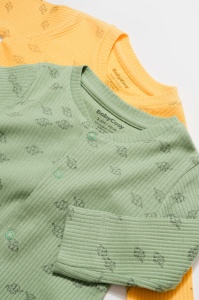 Set 2 salopete lungi Printed, BabyCosy, 50% modal+50% bumbac, Lamaie/Verde (Marime: 6-9 luni) - Img 3