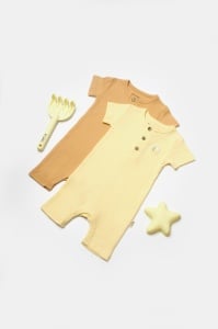 Set 2 salopete scurte Bamboo, galben, BabyCosy, 50%bumbac+50% bambus (Marime: 12-18 Luni)