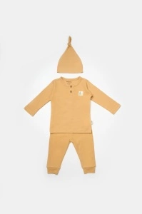 Set 3 piese:bluza, pantaloni si caciulita Bamboo, maro, BabyCosy, 50% bumbac+50%bambus (Marime: 6-9 luni) - Img 2