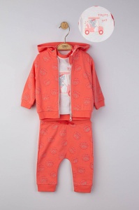 Set 3 piese: pantaloni, tricou si hanorac pentru bebelusi, Tongs baby (Marime: 9-12 luni, Culoare: Corai) - Img 2