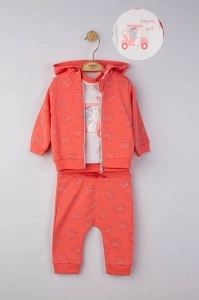 Set 3 piese: pantaloni, tricou si hanorac pentru bebelusi, Tongs baby (Marime: 9-12 luni, Culoare: Corai) - Img 2