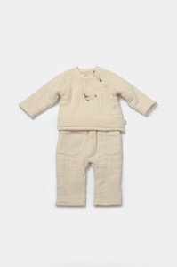 Set bluza dublata si pantaloni, Winter muselin - Stone, BabyCosy (Marime: 6-9 luni) - Img 2