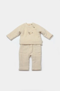 Set bluza dublata si pantaloni, Winter muselin - Stone, BabyCosy (Marime: 6-9 luni) - Img 2
