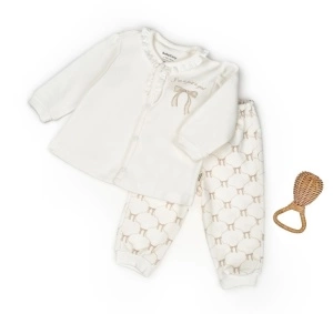 Set bluză și pantalon, Bow, BabyCosy, 100%bumbac organic, Stone (Marime: 12-18 Luni)