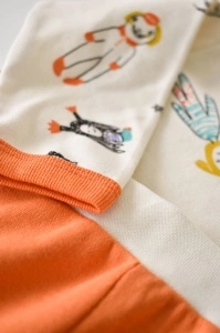 Set bluzita cu maneca lunga si pantaloni lungi, 100% bumbac organic, BabyCosy, Portocaliu (Marime: 9-12 luni) - Img 3