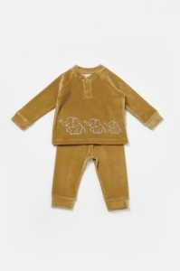 Set bluzita si pantaloni Elefant, 80%bumbac organic si 20% poliester - Mustar, BabyCosy (Marime: 9-12 luni) - Img 2