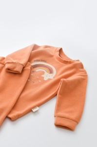 Set Curcubeu cu bluzita cu maneca lunga si pantaloni lungi din 80%bumbac organic si 20% poliester - Portocaliu, BabyCosy (Marime: 6-9 luni) - Img 3