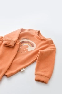 Set Curcubeu cu bluzita cu maneca lunga si pantaloni lungi din 80%bumbac organic si 20% poliester - Portocaliu, BabyCosy (Marime: 6-9 luni) - Img 3