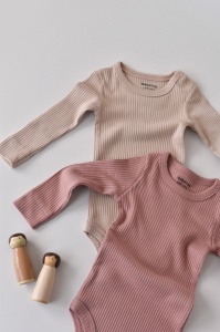 Set de 2 body-uri cu maneca lunga din bumbac organic si modal - Roz/Blush BabyCosy (Marime: 0-3 Luni) - Img 2