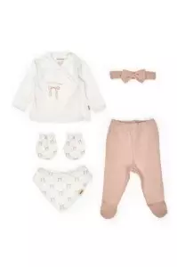 Set de 5 piese pentru nou nascut, Bow, powder, BabyCosy - Img 3
