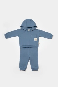 Set hanorac cu gluga si pantaloni, Two thread, 100%bumbac organic - Indigo, BabyCosy (Marime: 12-18 Luni) - Img 3