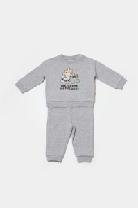 Set hanorac si pantaloni, Two thread, 100%bumbac organic - Gri, BabyCosy (Marime: 9-12 luni) - Img 2