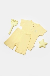 Set tricou cu pantaloni Bamboo, galben, BabyCosy, 50%bumbac+50% bambus (Marime: 6-9 luni)