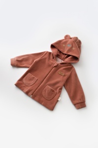Set Ursulet cu bluzita cu fermoar si gluga si pantaloni lungi din 80%bumbac organic si 20% poliester - Caramiziu, BabyCosy (Marime: 18-24 Luni) - Img 3