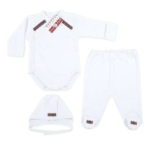 Body național + pantalon cu botoșel + căciuliță (Bumbac 100%, superior,semigros)