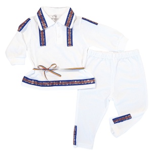Costum național din 2 piese - Alb (Bumbac 100%,semisubtire)pique - Img 3