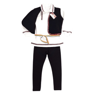 Costum național din 3 piese/iie din bumbac satinat, ițari si vestă - Img 2
