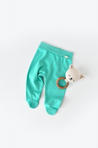 Pantaloni cu Botosei - Bumbac organic Turcoaz BabyCosy (Marime: 3-6 Luni) - Img 1