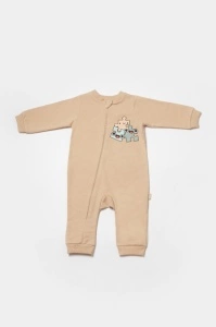 Salopeta cu fermoar, Two thread, BabyCosy, 100% bumbac organic, Stone (Marime: 6-9 luni) - Img 3
