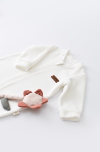 Salopeta cu maneca lunga si fermoar din 80%bumbac organic si 20% poliester - Ecru, BabyCosy (Marime: 9-12 luni) - Img 2