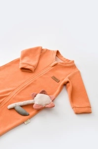 Salopeta cu maneca lunga si fermoar din 80%bumbac organic si 20% poliester - Portocaliu, BabyCosy (Marime: 18-24 Luni) - Img 2