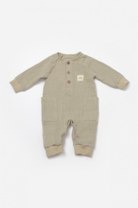 Salopeta cu nasturei, Winter muselin, 100% bumbac - Verde, BabyCosy (Marime: 18-24 Luni) - Img 2